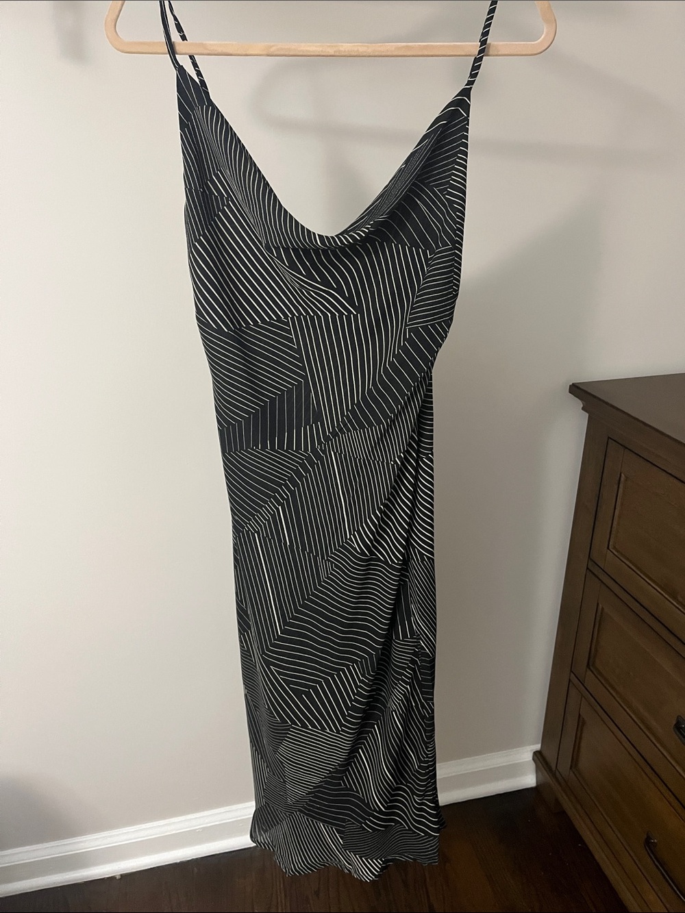 HERE COMES THE SUN Slip Maxi Dress in Black and White Stripes